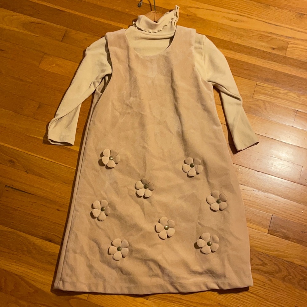 Vintage Girls Tan Suede Turtleneck Dress Set